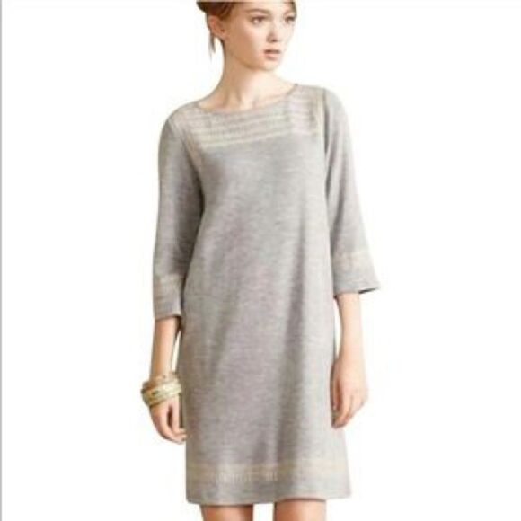 Anthropologie Edme & Esyllte Gray Anstice Embroidered Shift Dress - Picture 1 of 10